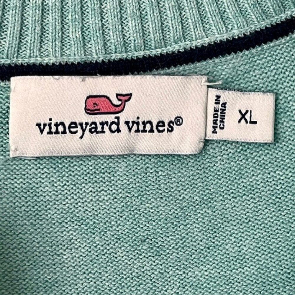 Vineyard Vines 1/4 Zip Stripe Knit Sweater - Aqua/Gray Stripe - XL - Picture 10 of 10